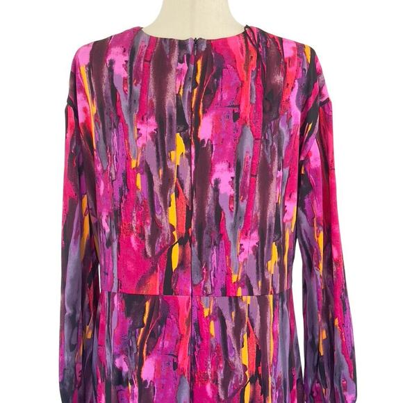 MAGGY LONDON TWIST FRONT ASYMMETRIC HEM MIDI DRESS IN BERRY MULTI NWT SIZE 14W - Picture 5 of 16